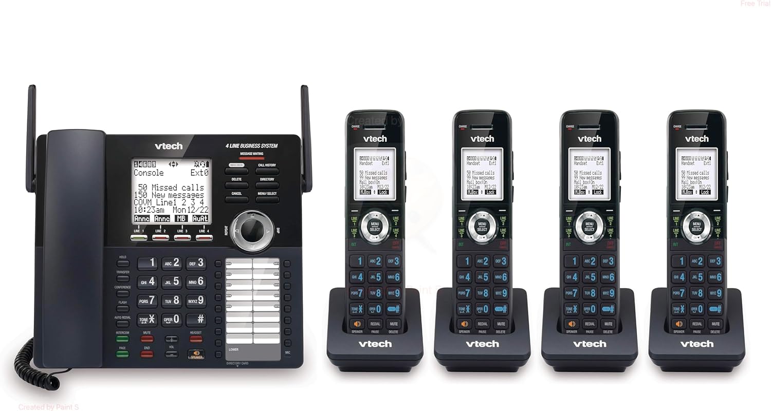 Bundle of VTech AM18447+ (4) AM18047 4-Line Expandable Small Business Office Phone System with Answering Machine, Intercom, Auto Attendant & Music on Hold