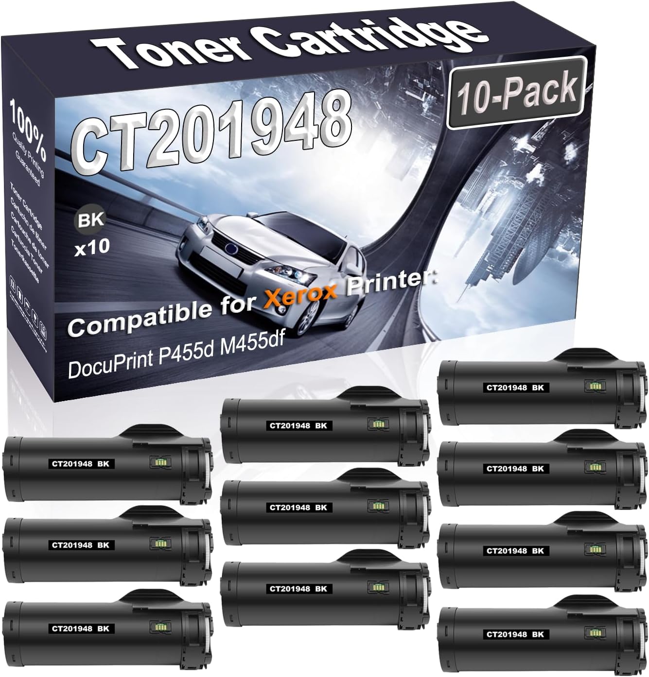 Kolasels 10-Pack (Black) Compatible CT201948 Printer Toner Cartridge (High Capacity) fit for DocuPrint P455d M455df Printer