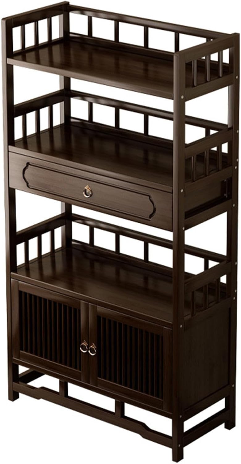 LoKori Freestanding Bookshelf,4 Tier isplay Storage Rack Shelves with Storage Drawer,Farmhouse Bookcase,Kitchen Pantry Cabinet,Display Unit for Study