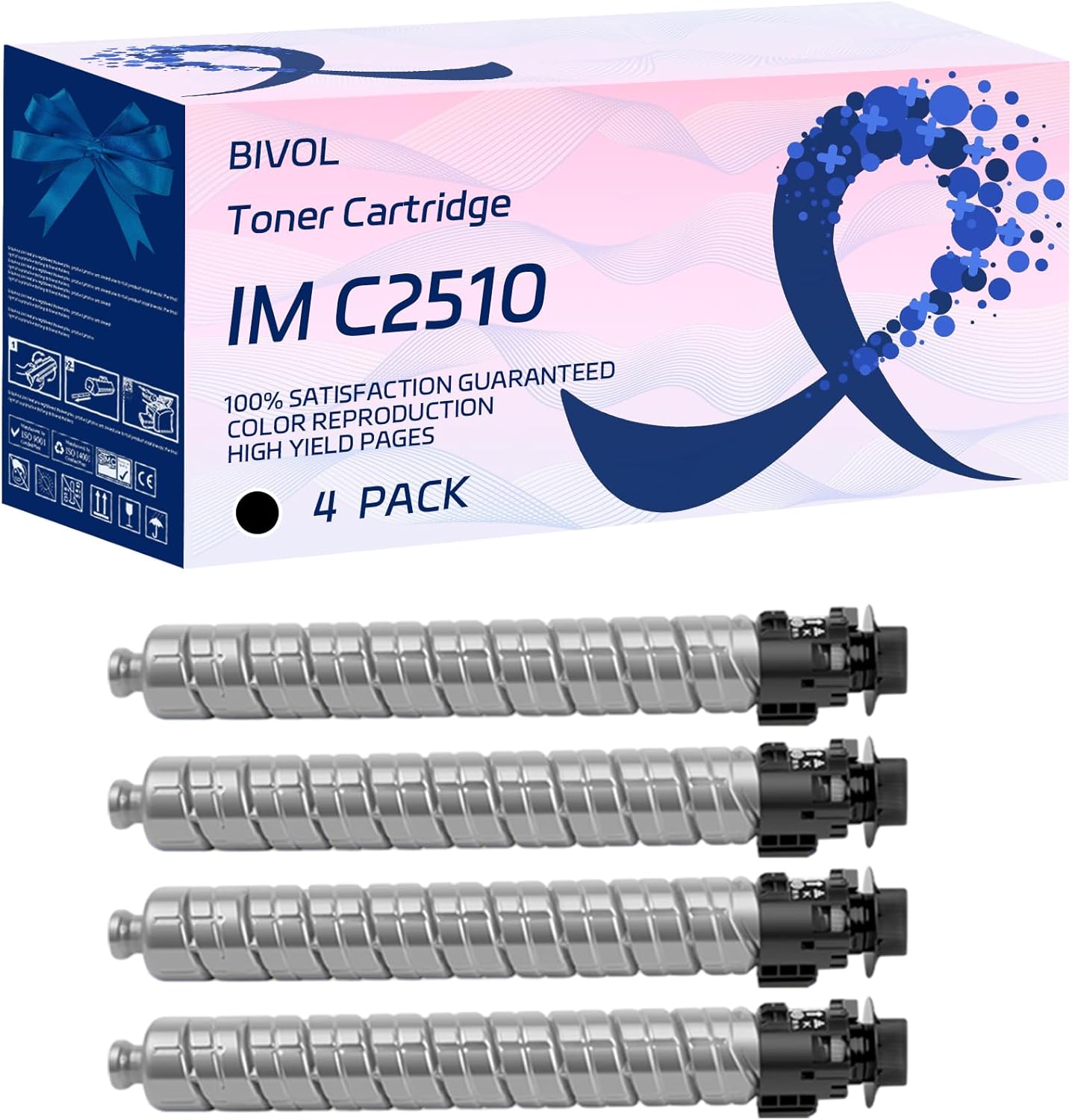BIVOL IM C2510 Toner Cartridge Compatible for Ricoh IM C2510 Printers, with Chip, High Yield 16000 Pages, Vivid Colors (4 Pack Black)
