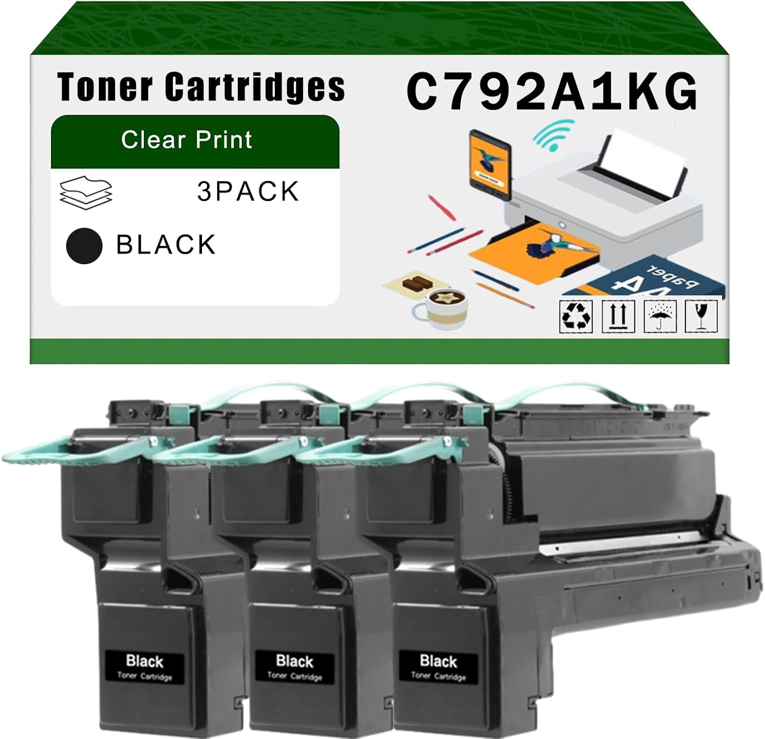 C792A1KG Toner Cartridges Compatible for Lexmark X792DTE X792DTFE X792DTME X792DTPE X792DTSE Printers, Office Printing is Easy Clear Smooth (3 Pack Black)