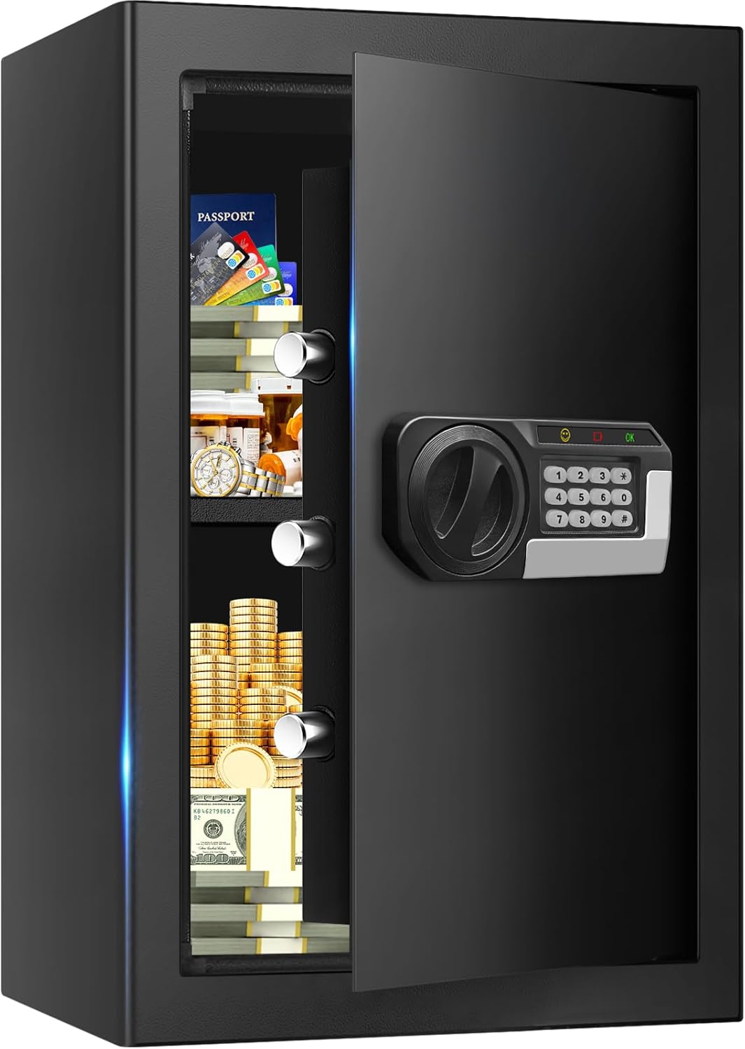 5.1 Cuft Home Safes Water and Fireproof, Large Safety Box Fireproof Waterproof with Electronic Keypad and Spare Key, Fire Proof Safe for Home Documents, Floor Personal Safe for Money Medicine