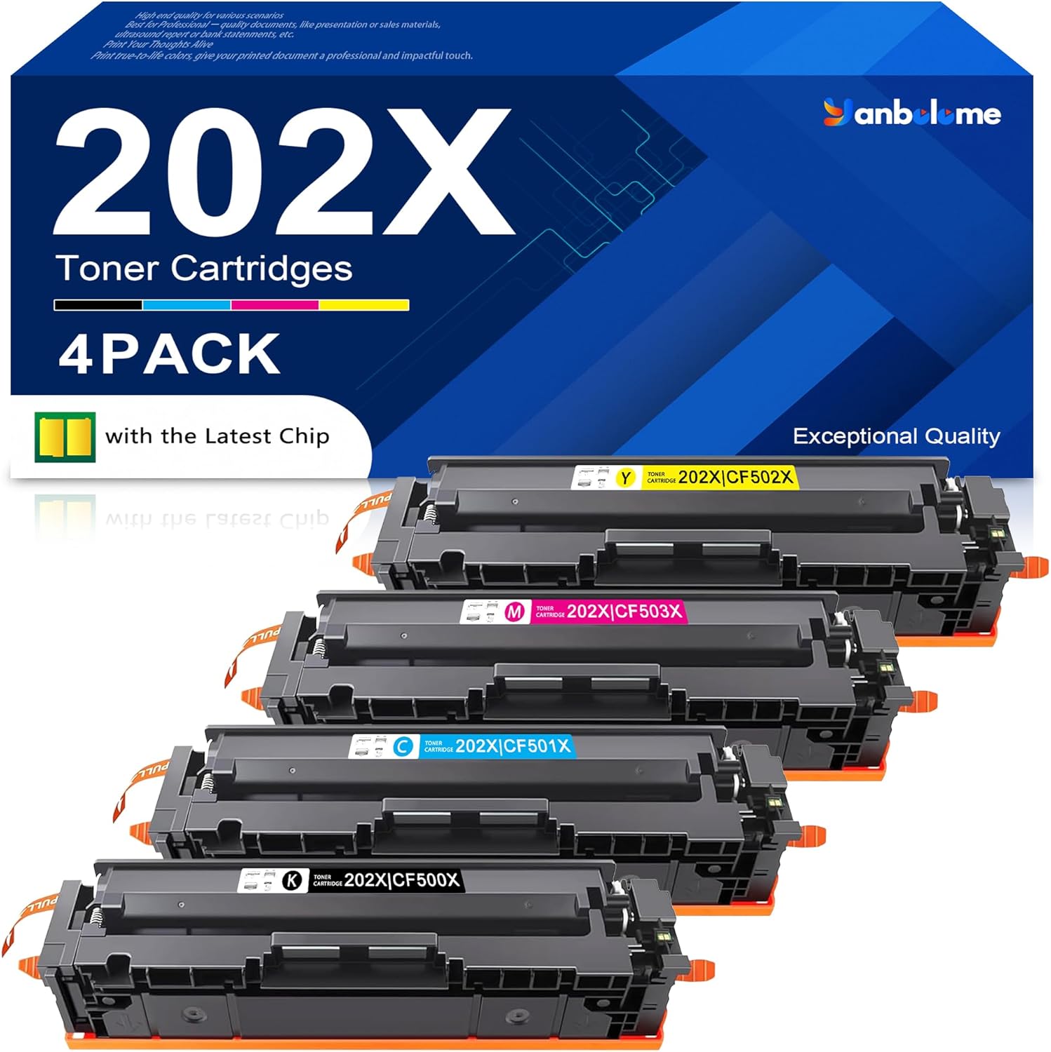 202X Toner Cartridges High Yield (with Chip) Compatible for HP 202X CF500X 202A CF500A Toner Set Works with Color Laserj Pro M254dw, Color Laserj Pro MFP M281cdw M281fdw Printer, 4 Pack(BK/C/M/Y)