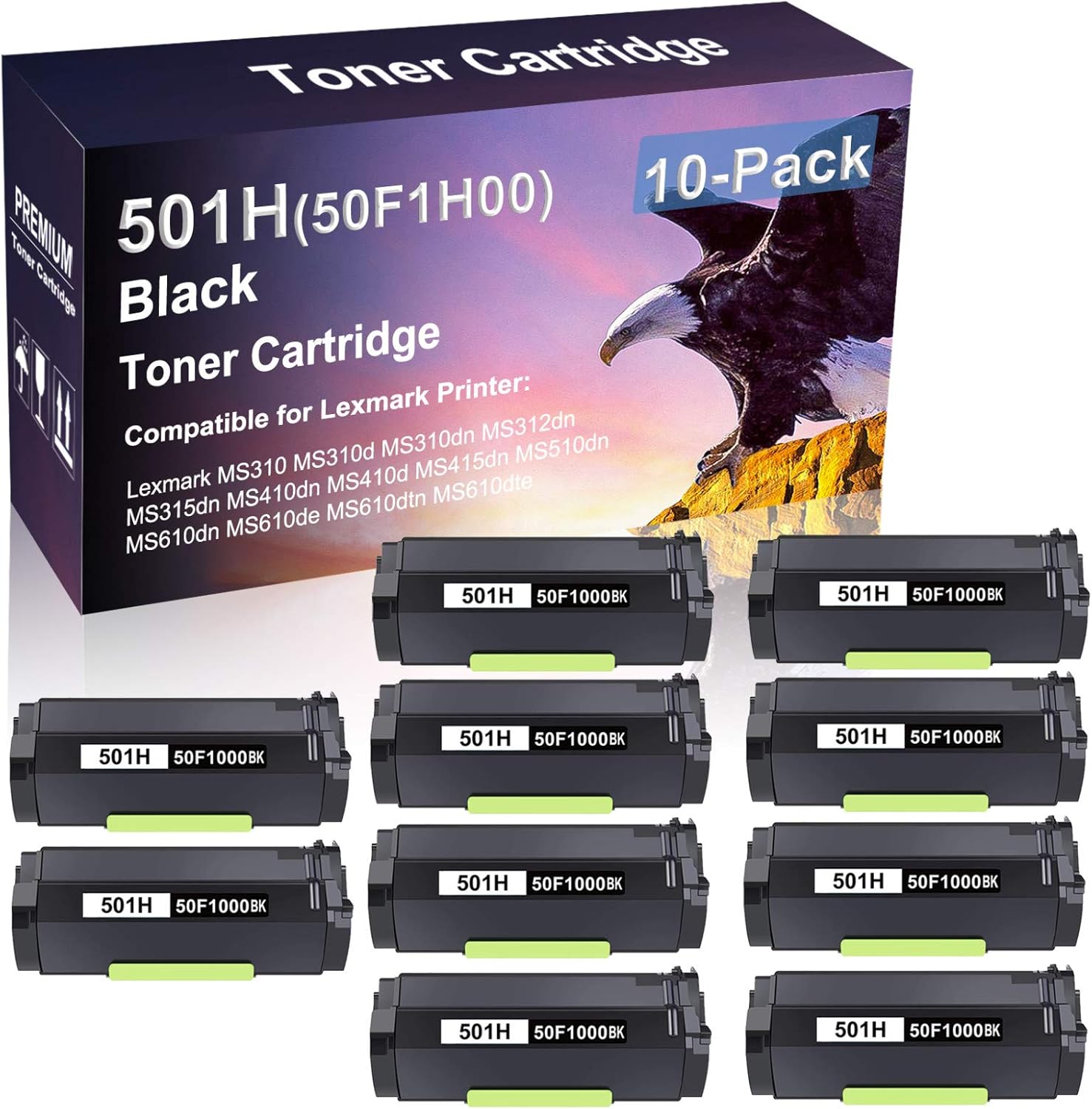 Credibility Store 10 Pack (Black) Compatible High Yield 501H | 50F1H00 Laser Printer Toner Cartridge use for MS310 MS310d MS310dn MS312dn MS315dn Printer