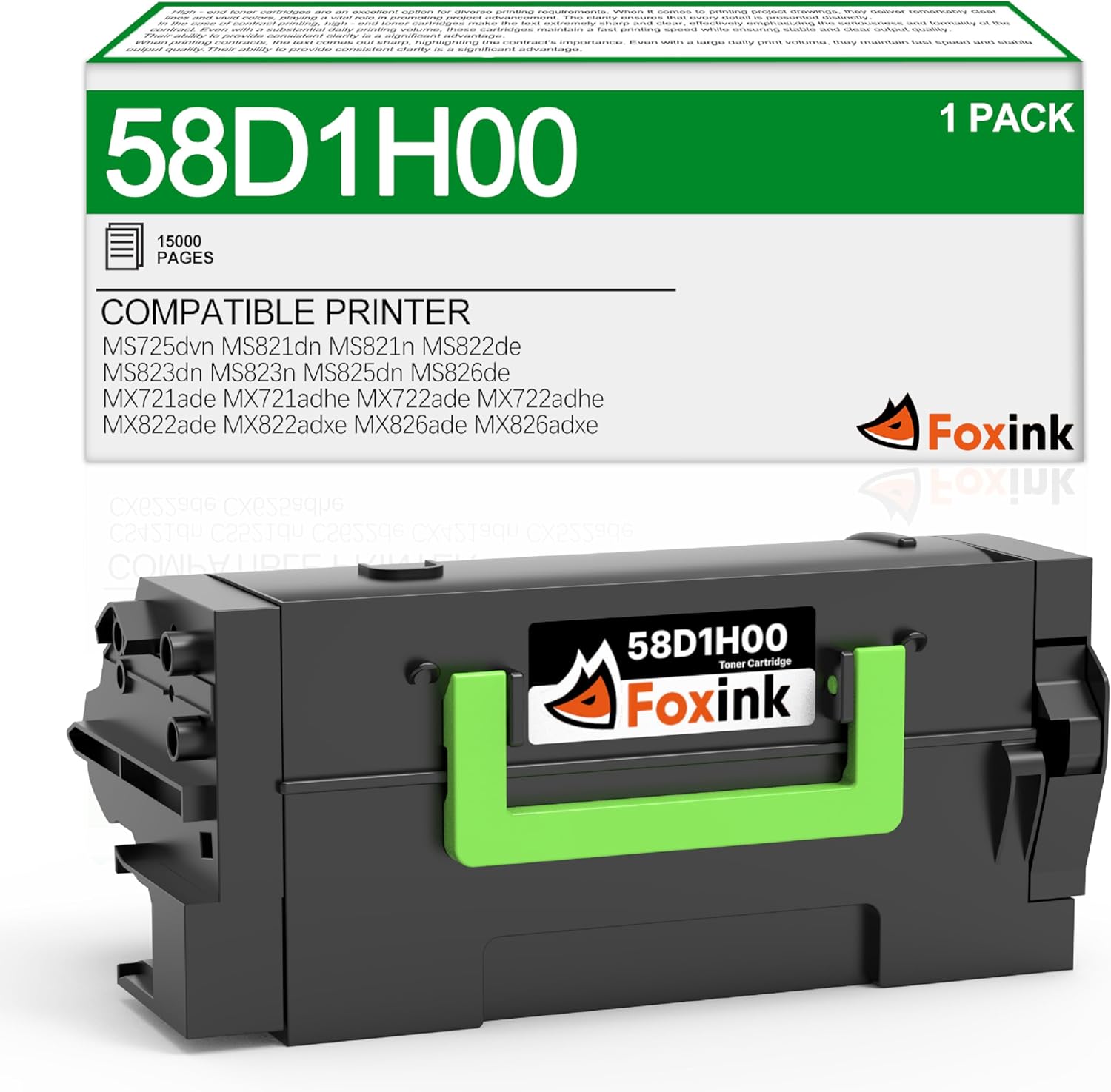 58D1H00 Toner Cartridge Compatible for Lexmark MX721ade Toner for Lexmark MX721adhe MX721ade MX722ade MX722adhe MX822ade MX822adxe MX826ade MX826adxe MS725 MS821 MS822 MS823 MS825 MS826 Printer