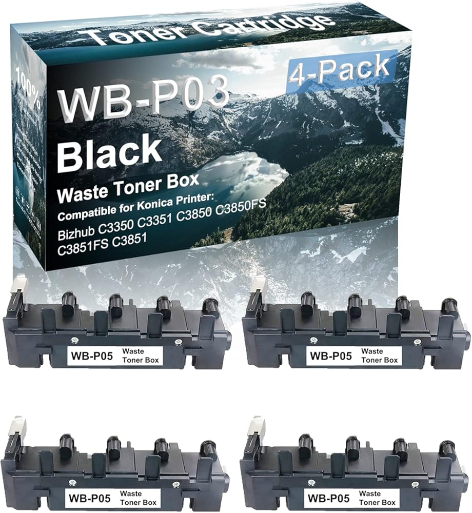 Credibility Store 4-Pack Compatible High Capacity C3350 C3351 C3850 C3850FS C3851FS C3851 Printer Waste Toner Cartridge Replacement for Konica Minolta WB-P05 WBP05 Toner Cartridge (Black)