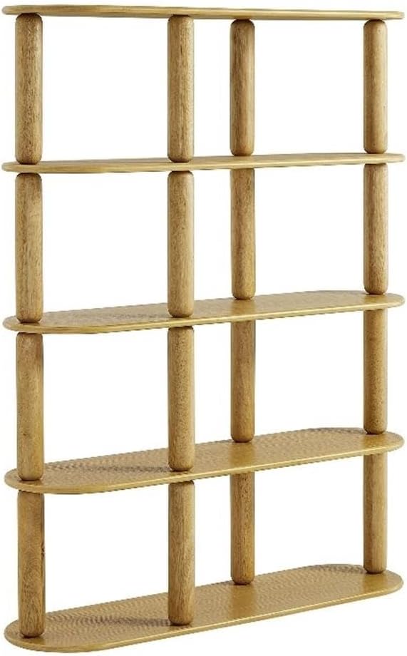 Modway Arcus 4-Tier Rounded Wood Bookshelf in Oak – Modern Oval Bookcase with Solid Wood Rods and Open Shelf Storage for Living Room, Bedroom, or Office