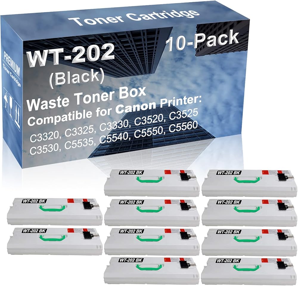 10-Pack Compatible High Capacity WT202 WT-202 Printer Waste Toner Container Box use for Canon ImageRunner Advance C3525, C3530, C5535 (Black)