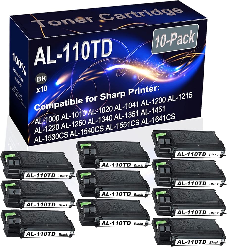 Kolasels 10-Pack (Black) Compatible AL-1000 AL-1010 AL-1020 AL-1041 Laser Printer Cartridge (High Capacity) Replacement for Sharp AL-110TD AL110TD Printer Cartridge