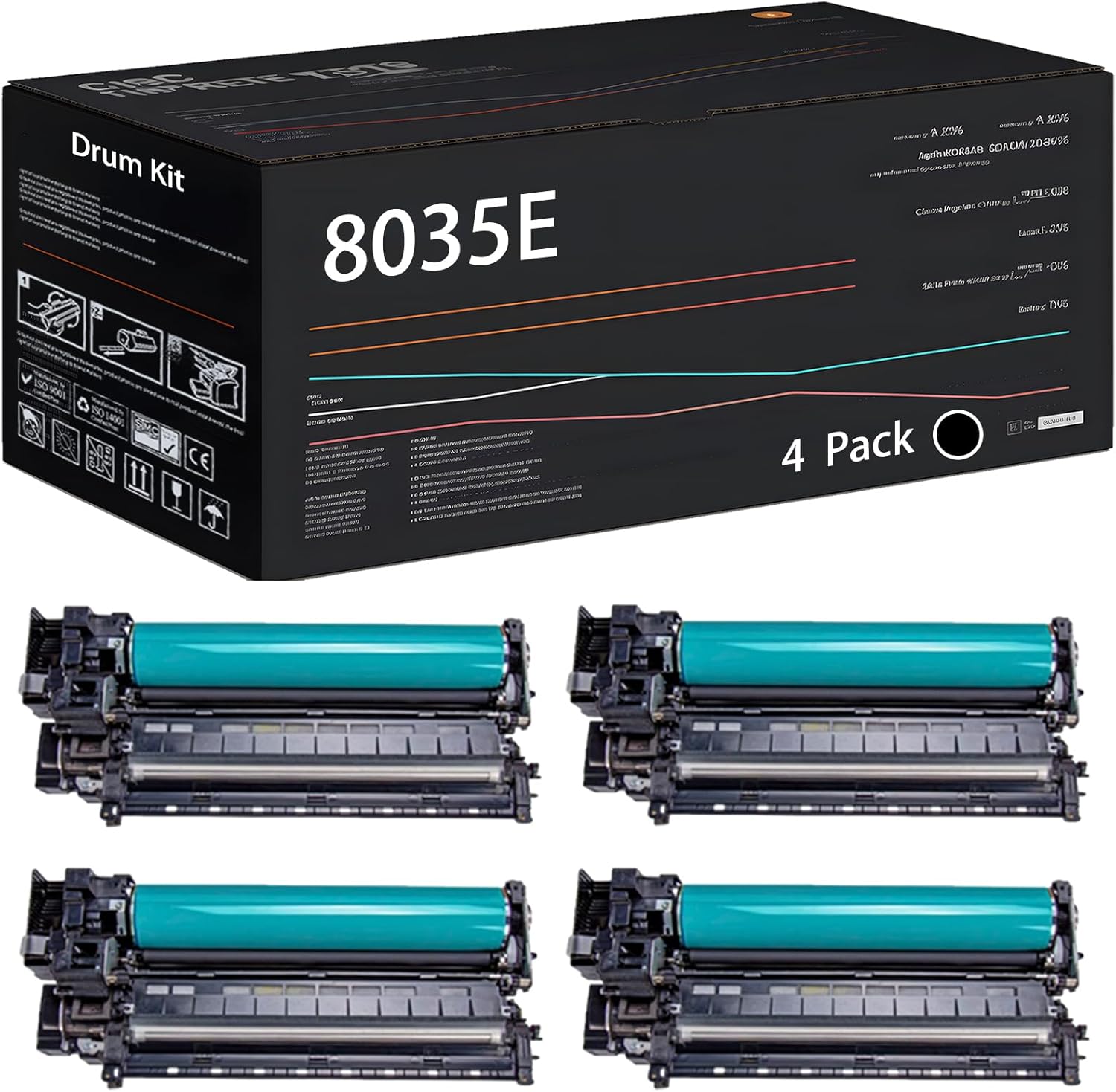 UVUMB 8035E Drum Kit Compatible for Savin 8035E 8045E 9040B 9050 9050B 9050SP 9050SPF Printers, with Chip, High Yield 80000 Pages, High-Definition Printing (4 Pack Black)