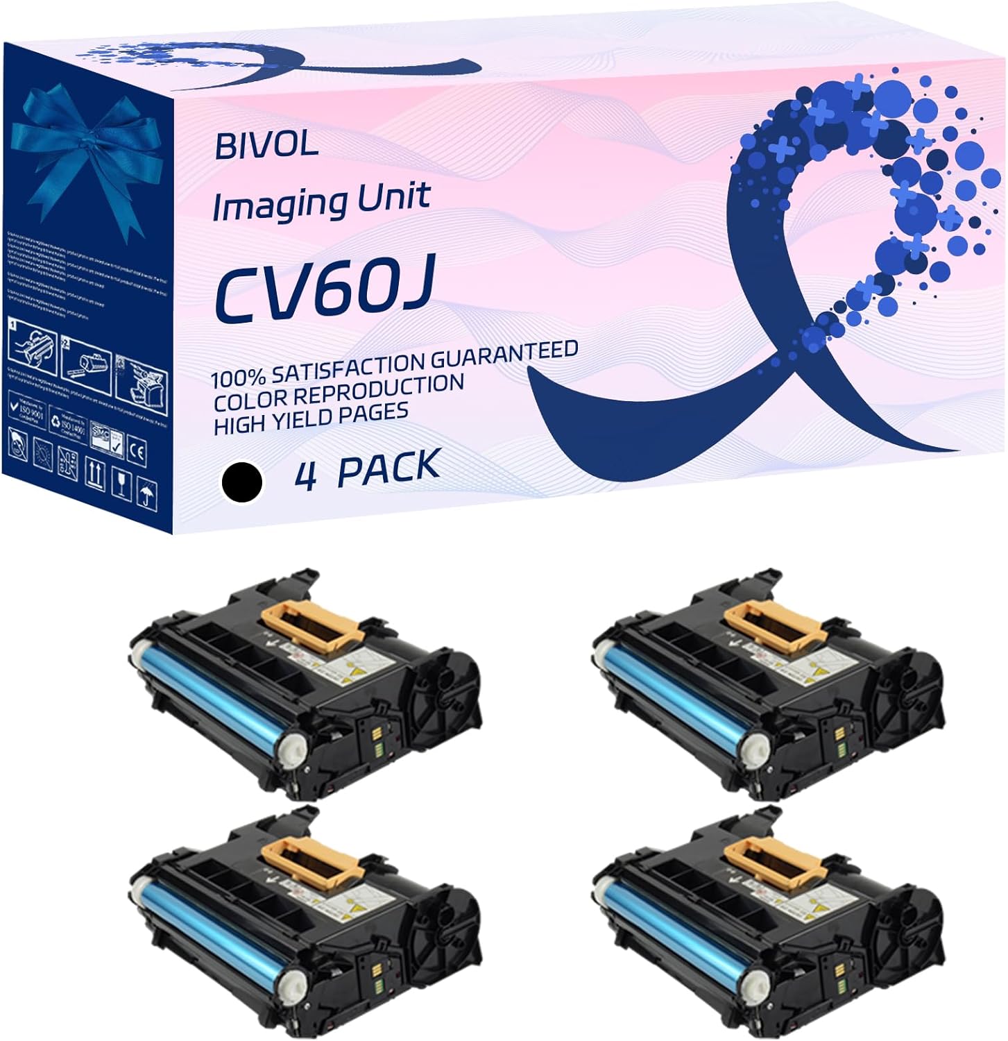 BIVOL CV60J Imaging Unit Compatible for Dell S2810dn Smart Printer Printers, with Chip, High Yield 95000 Pages, Vivid Colors (4 Pack Black)