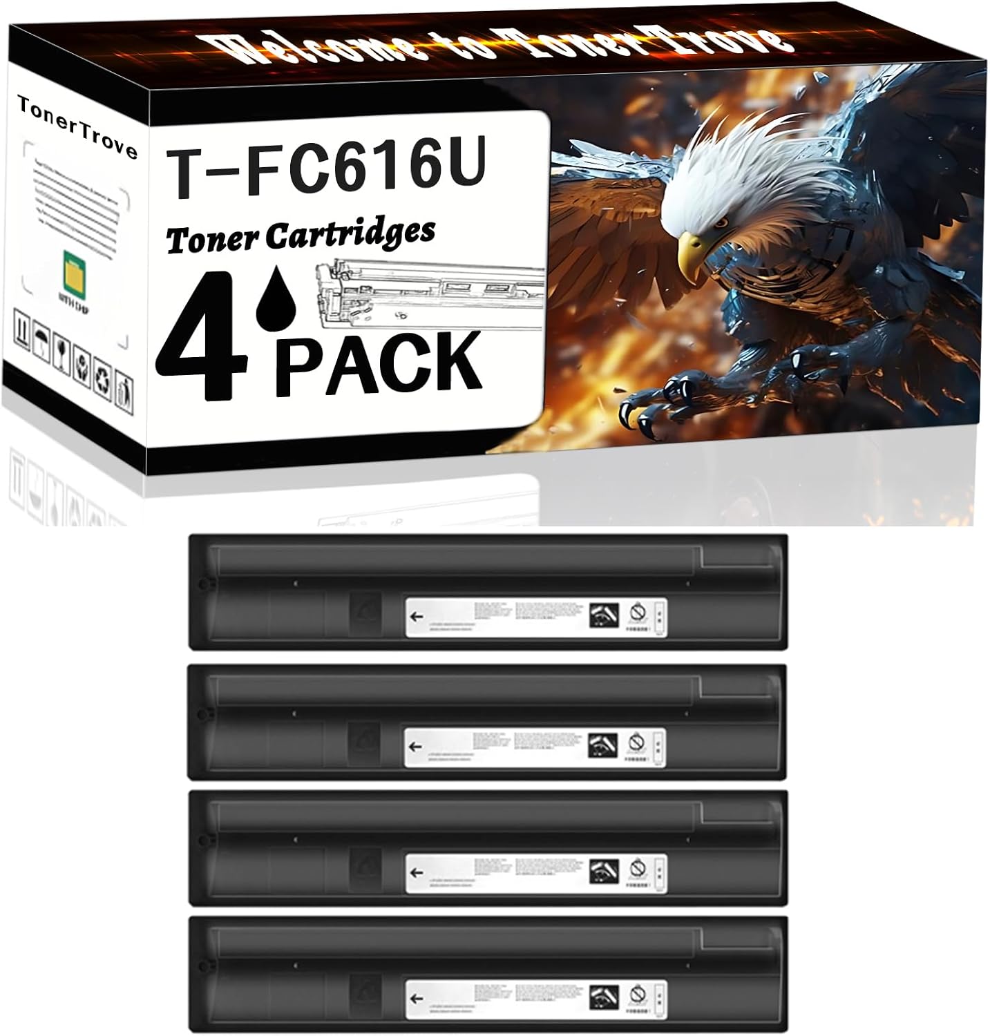 AGNNQ T-FC616U Toner Cartridges Compatible for Toshiba E Studio 5516AC 5516ACT 6516AC 6516ACT 7516AC 7516ACT Printers, Office Printing is Easy Clear Smooth (4 Pack Black)
