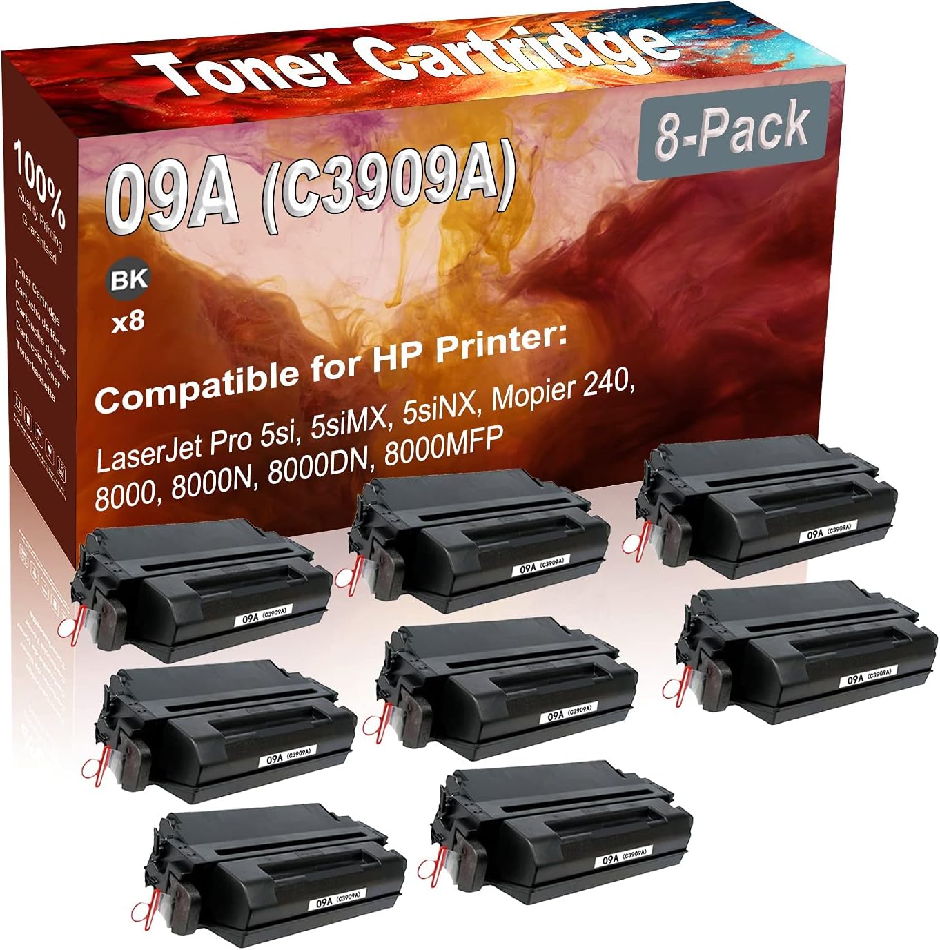 8-Pack (Black) Compatible High Yield 09A (C3909A) Printer Cartridge use for HP 5si, 5siMX, 5siNX, Mopier 240, 8000, 8000N, 8000DN, 8000MFP Printer