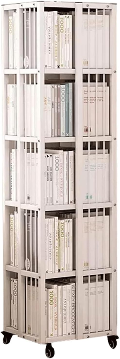 SAAKO 360° Rotating Bookshelf 3/4/5 Tiers Standing Bookcase with Wheels Book Rack for Home Office Bookshelves
