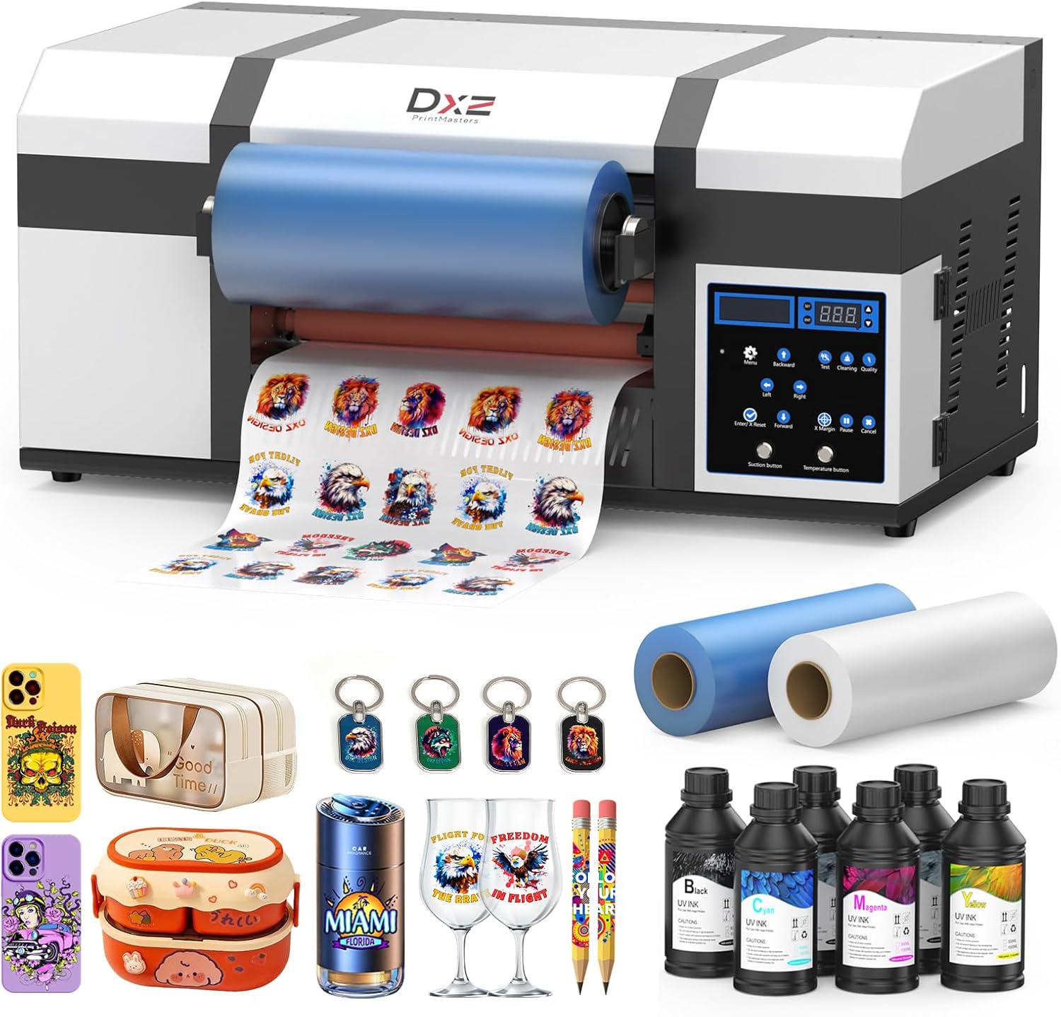 DXZ A3 UV DTF Printer with Laminator, Dual XP600 Print Heads, Auto Cleaning & White Ink Stirring - Upgraded All-in-One UV Sticker Printer for 300+ Materials, Including Glass, Metal, Wood, Tumblers