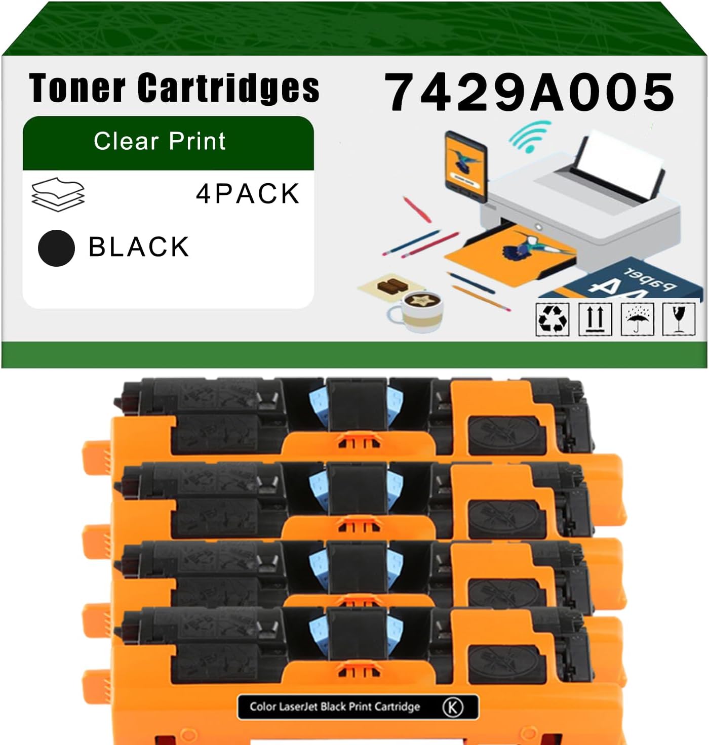 Compatible for Canon 7429A005 Toner Cartridges Color imageCLASS MF8180c MF8170c Printers, High Yield 20000 Pages Bright Clear Colors (4 Pack Black)