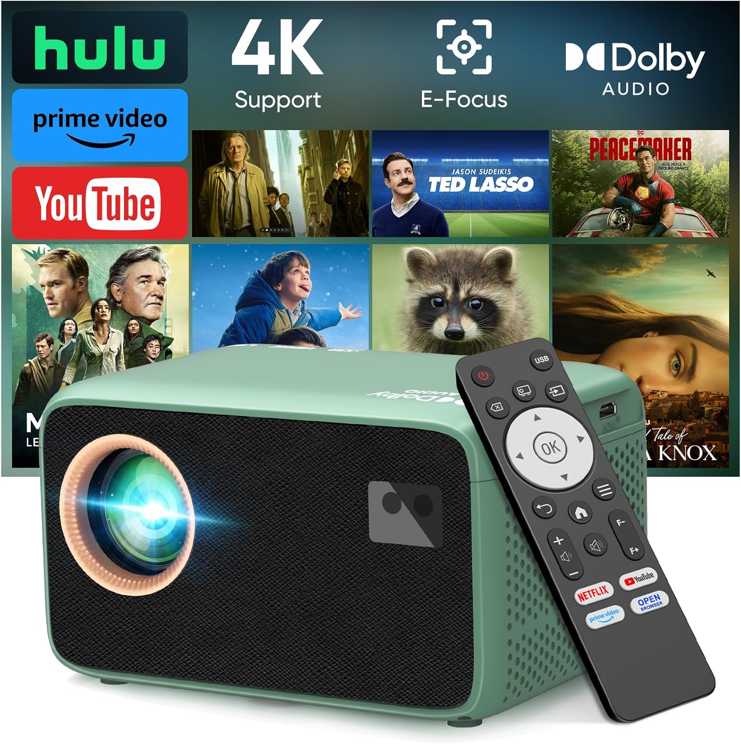 TMY 4K Projector with WiFi Bluetooth, Compatible with Netflix/Prime Video/YouTube, Outdoor Portable Home Theater Movie Projector, Smart Mini Projector for Indoor Outdoor Movies, Gaming and Camping