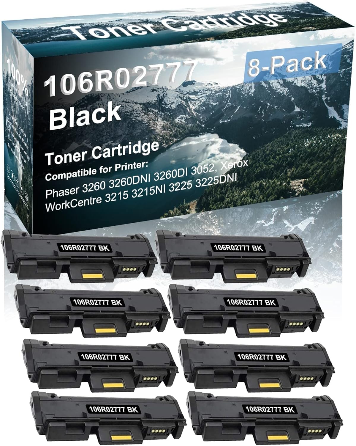 Credibility Store 8-Pack Compatible High Capacity 3225 3225DNI Printer Toner Cartridge Replacement for 106R02777 Printer Cartridge (Black)