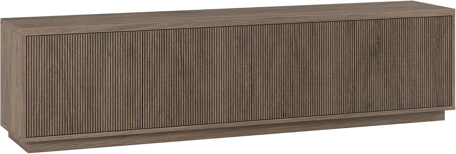 Henn&Hart Fluted TV Stand for TVs up to 85'' with 2 Concealed Ribbed Storage Cabinets and Adjustable Shelves for Living Room, Family Room, or Office, Antiqued Gray Oak
