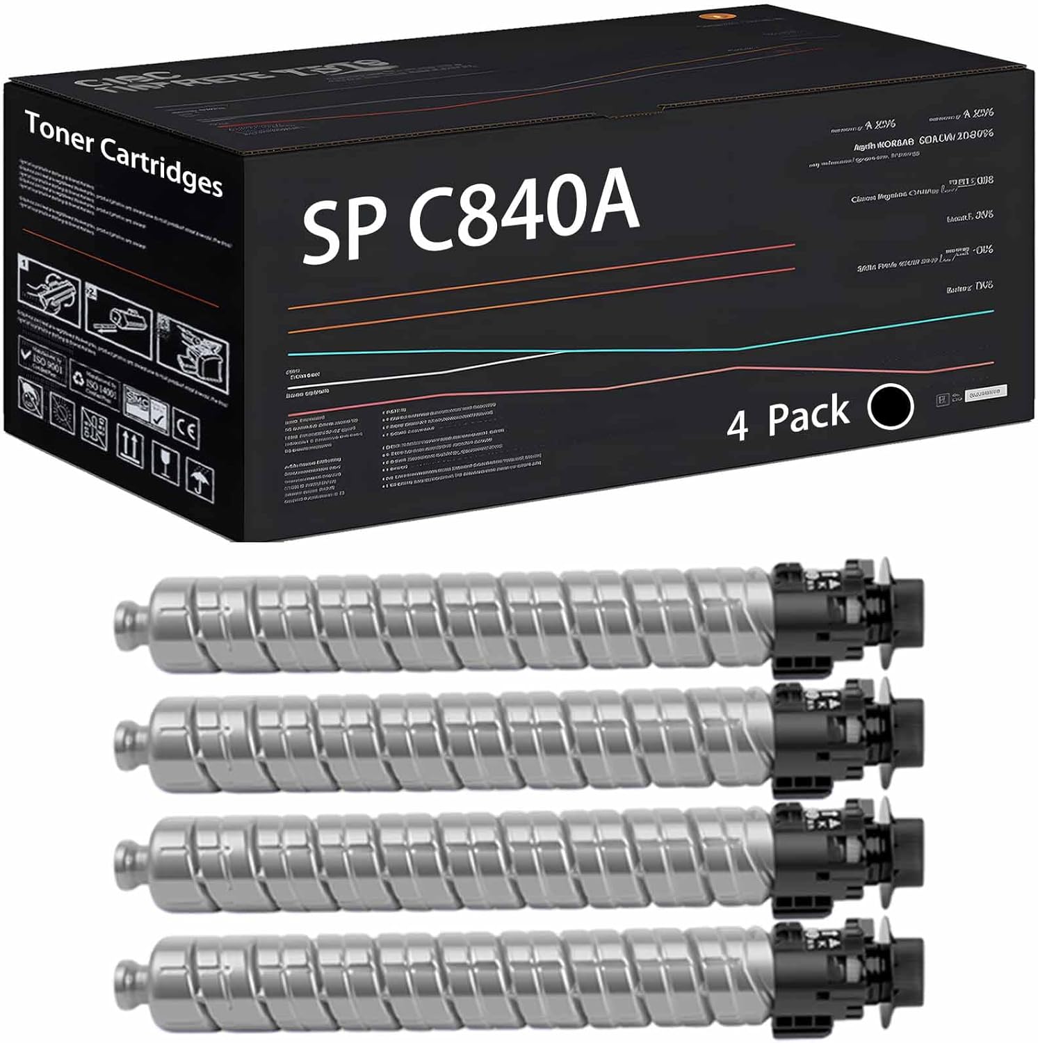 Wondrx SP C840A Toner Cartridges Compatible with Ricoh SP C840dn SP C842dn Printers, High Yield 44000 Pages (4 Pack Black)