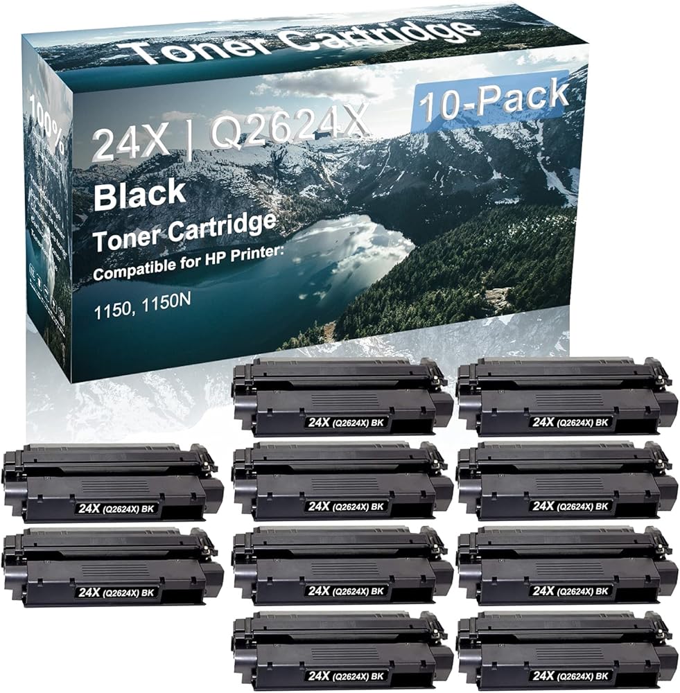 10-Pack Compatible High Capacity 24X | Q2624X Printer Cartridge use for HP 1150 1150N Printer (Black)