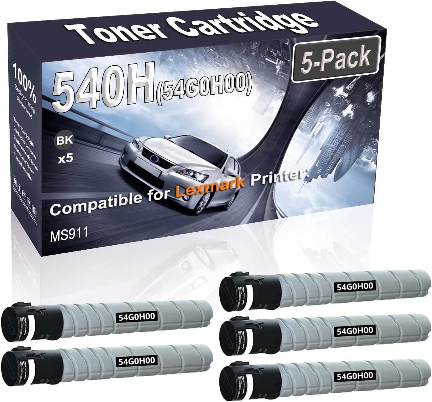 Kolasels 5-Pack (Black) Compatible MS911 Laser Printer Cartridge (High Capacity) Replacement for 540H 54G0H00 Printer Cartridge