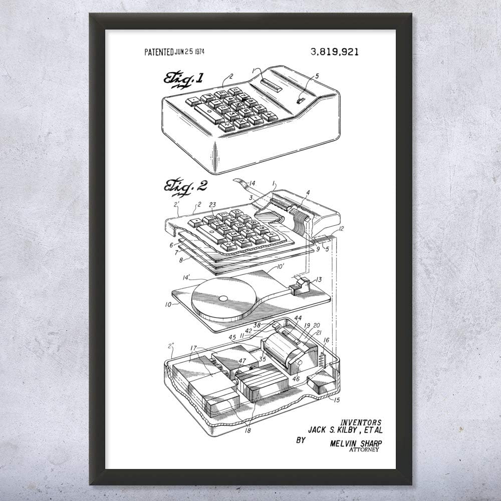 Framed Calculator Print, Math Teacher Gift, Calculator Wall Art, Accountant Gift, Classroom Wall Art, Calculator Decor Black & White (12x18)