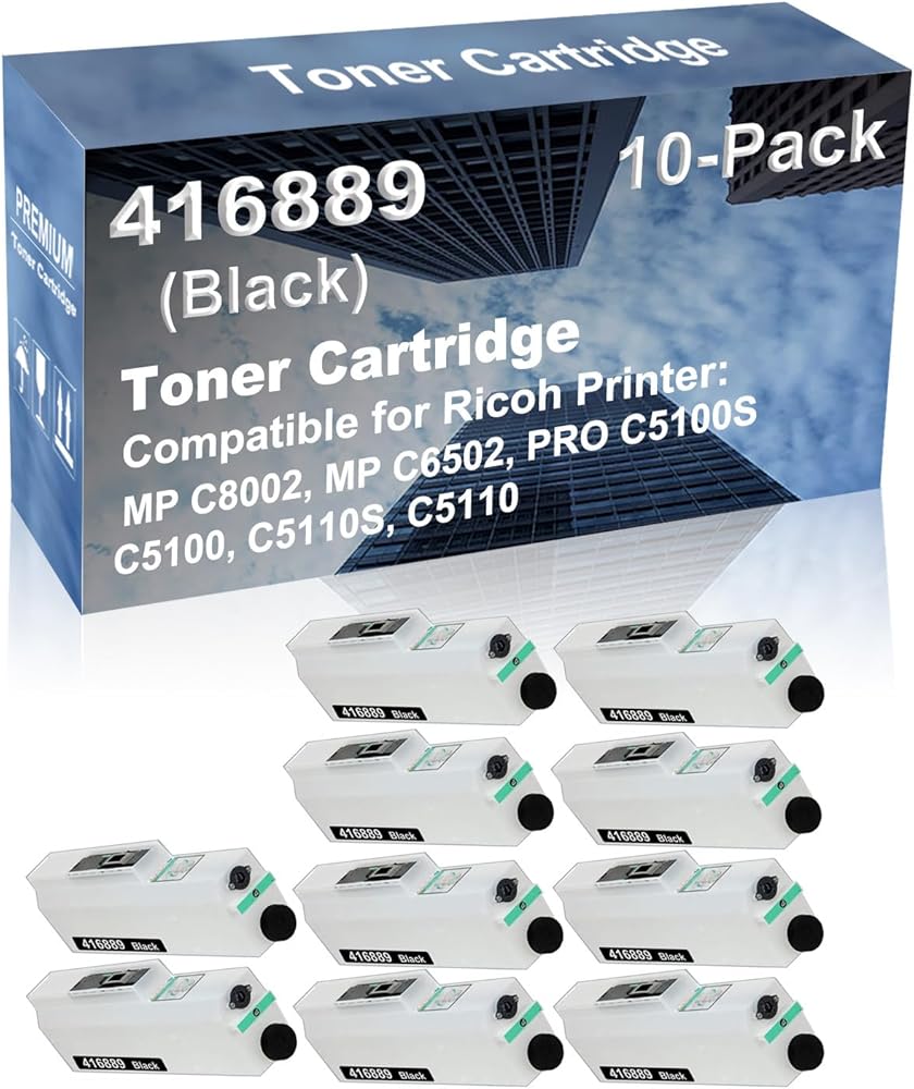 10-Pack Compatible High Capacity 416889 Printer Waste Toner Container Box use for Ricoh MP C8002, MP C6502, PRO C5100S, C5100, C5110S, C5110 (Black)
