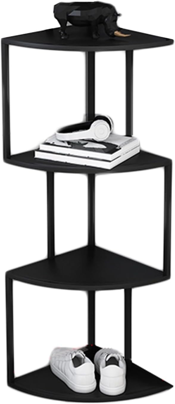 YHKJLYH Iron Corner Bookshelf,4 Tier Freestanding Corner Bookcase,Large L-Shaped Storage Shelf Display Rack for Small Space Living Room Office Study Room(Black,3-Tier)