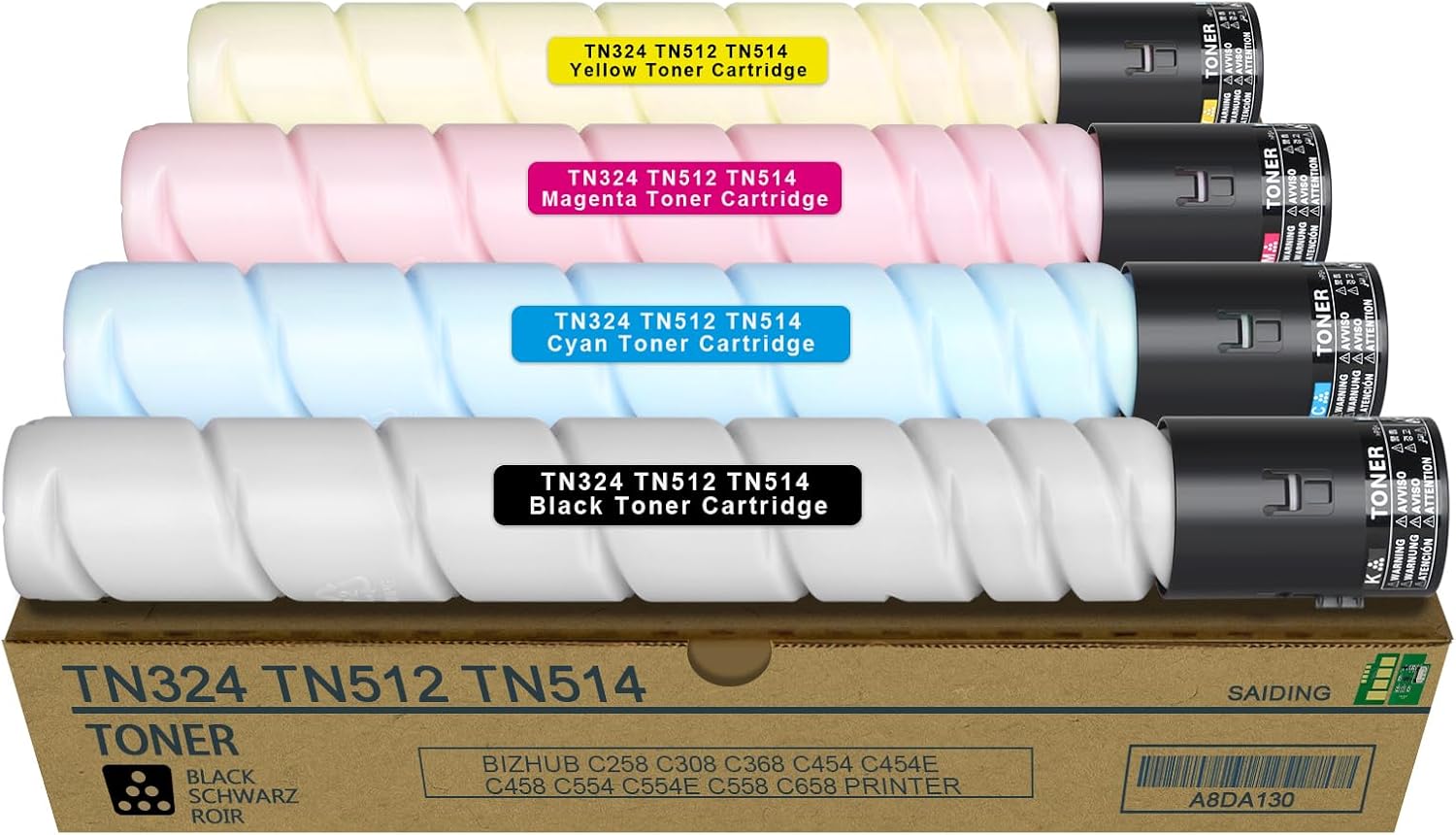 SAIDING Compatible Toner Cartridge Replacement for Konica TN324 TN512 TN514 to Use with Minolta Bizhub C258 C308 C368 C454 C454e C458 C554 C554e C558 C658 Printer (4 Pack)