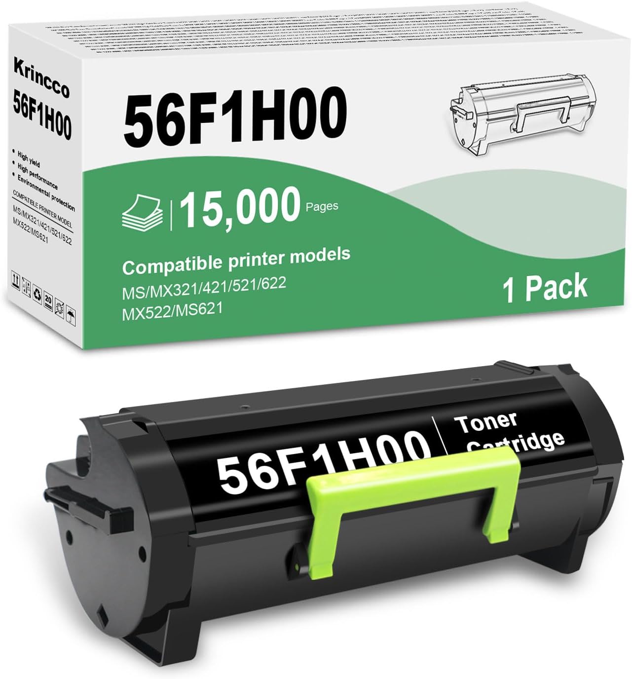 Remanufactured 56F1H00 ( 15000 Pages ) High Yield Black Toner Cartridge Compatible with Lexmark 56F1H00 56F1000 56F1X00 56F1U00 for MS321 MS421 MS521 MS621 MS622 MX321 MX421 MX521 MX522 MX622 Printers