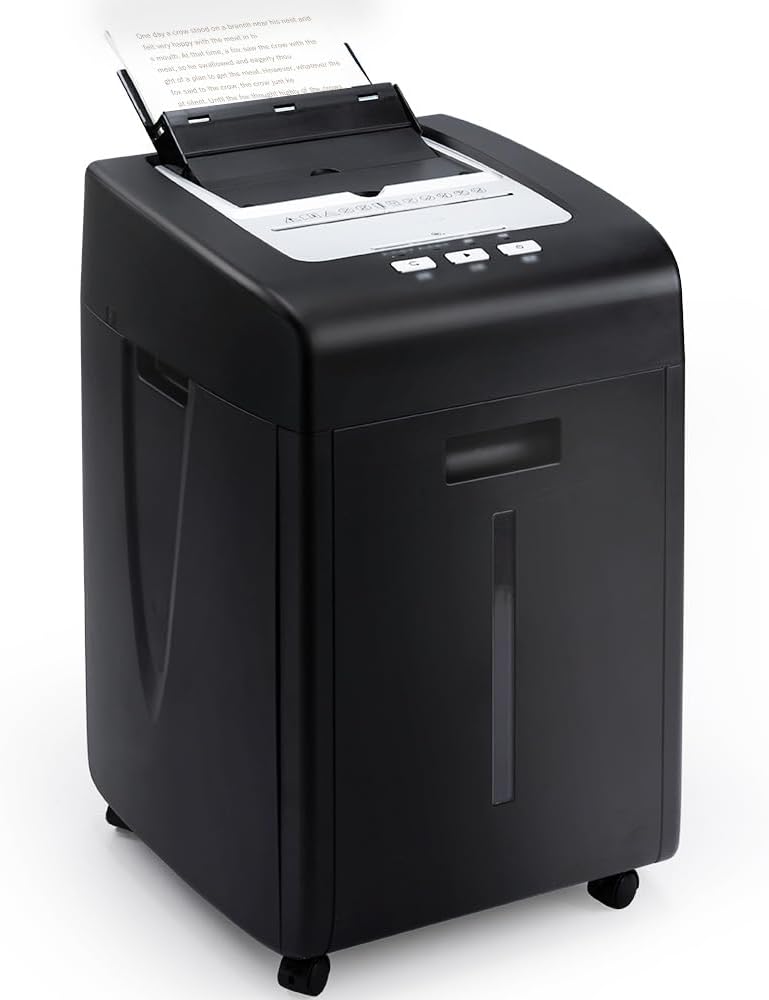 Effeluviate Commercial Autofeed Paper Shredder: 200 Sheets P-5 Micro Cut Shreds CDs/Cards/Staples 60-Min Continuous Run Anti-Jam 9.3 Gal Bin Quiet Heavy Duty for Home Office School Business - Black