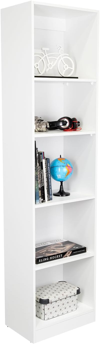 Tuhome Home XS Bookcase with Five-Tier Slim Shelving for Compact Display of Books, Decor and Keepsakes Featuring Space-Saving Vertical Design and Durable Engineered Wood Construction for Modern