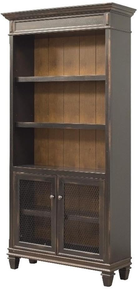 Beaumont Lane Traditional Wood Bookcase with Doors in Distressed Black