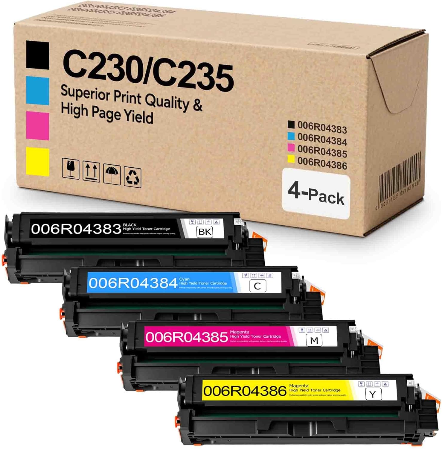 C230 C235 Toner Cartridge High Capacity 006R04383 006R04384 006R04385 006R04386 Replacement for Xerox C235 C230 C235DNI C230DNI C235DNI C230DNI Color Printer (4Pack,Black Cyan Magenta Yellow)