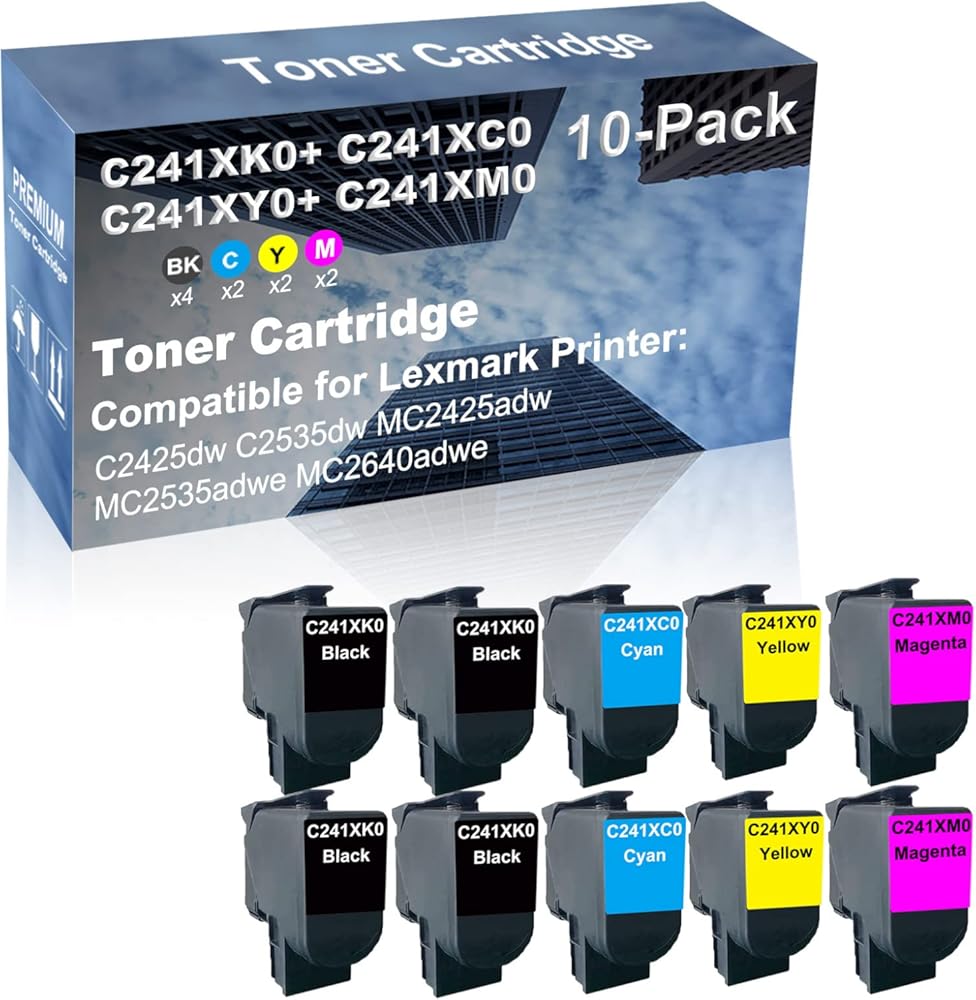 10-Pack (4BK+2C+2Y+2M) Compatible High Capacity C241XK0+ C241XC0+ C241XY0+ C241XM0 Toner Cartridge Used for C2425dw, C2535dw Printer