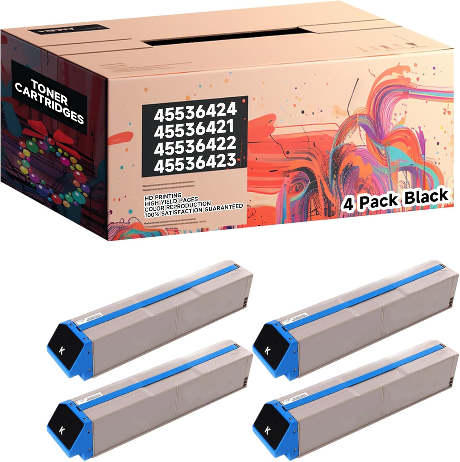 Compatible with Okidata OKI C911dn C931dn C941dn C942dn Black Color Toner Cartridges, 45536424 45536421 45536422 45536423 Toner Supply, High Yield 25000 Pages Affordable Reliable (4 Pack Black)
