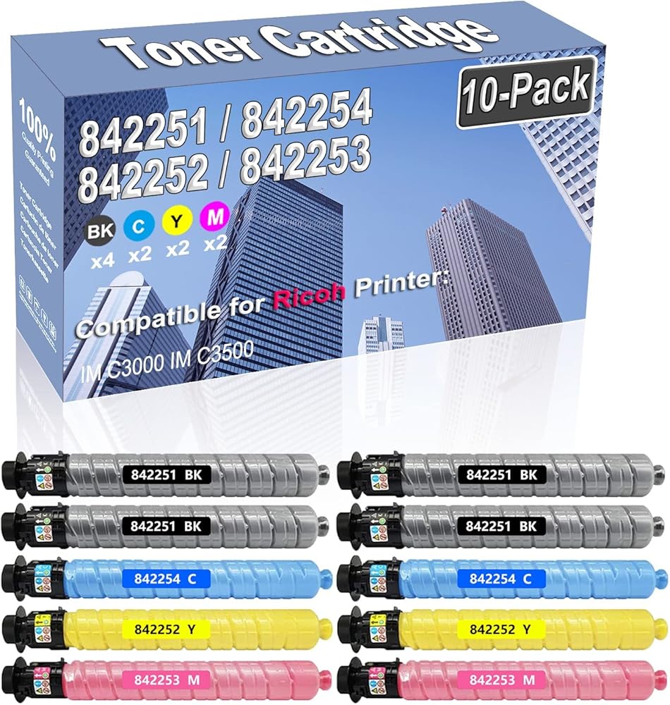 Credibility Store 10-Pack (4BK/2C/2Y/2M) Compatible High Yield 842251 842254 842252 842253 Imaging Toner Cartridge Replacement for Ricoh IM C3000 IM C3500 Printer