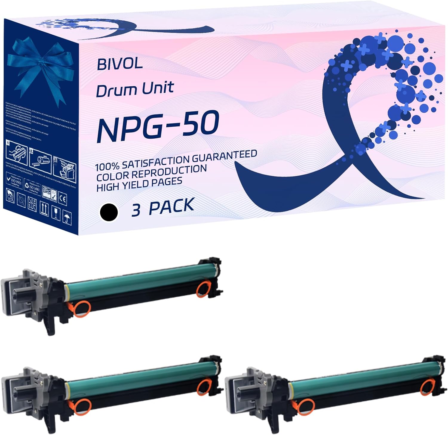 BIVOL NPG-50 NPG-51 Drum Unit Compatible for Canon IR 2535I 2545I 2520I 2525 2525I 2530I Printers, with Chip, High Yield 80000 Pages, Vivid Colors (3 Pack Black)