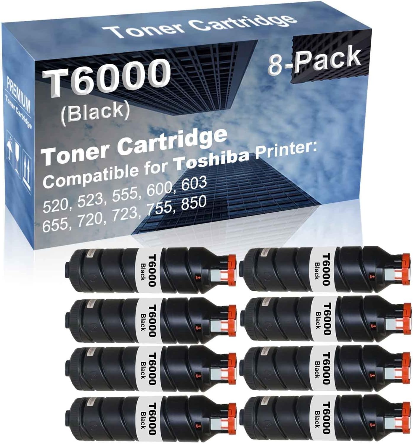 8-Pack Compatible High Yield 603, 655, 720 Printer Cartridge Replacement for Toshiba T6000, T7200, T8550 Toner Cartridge (Black)