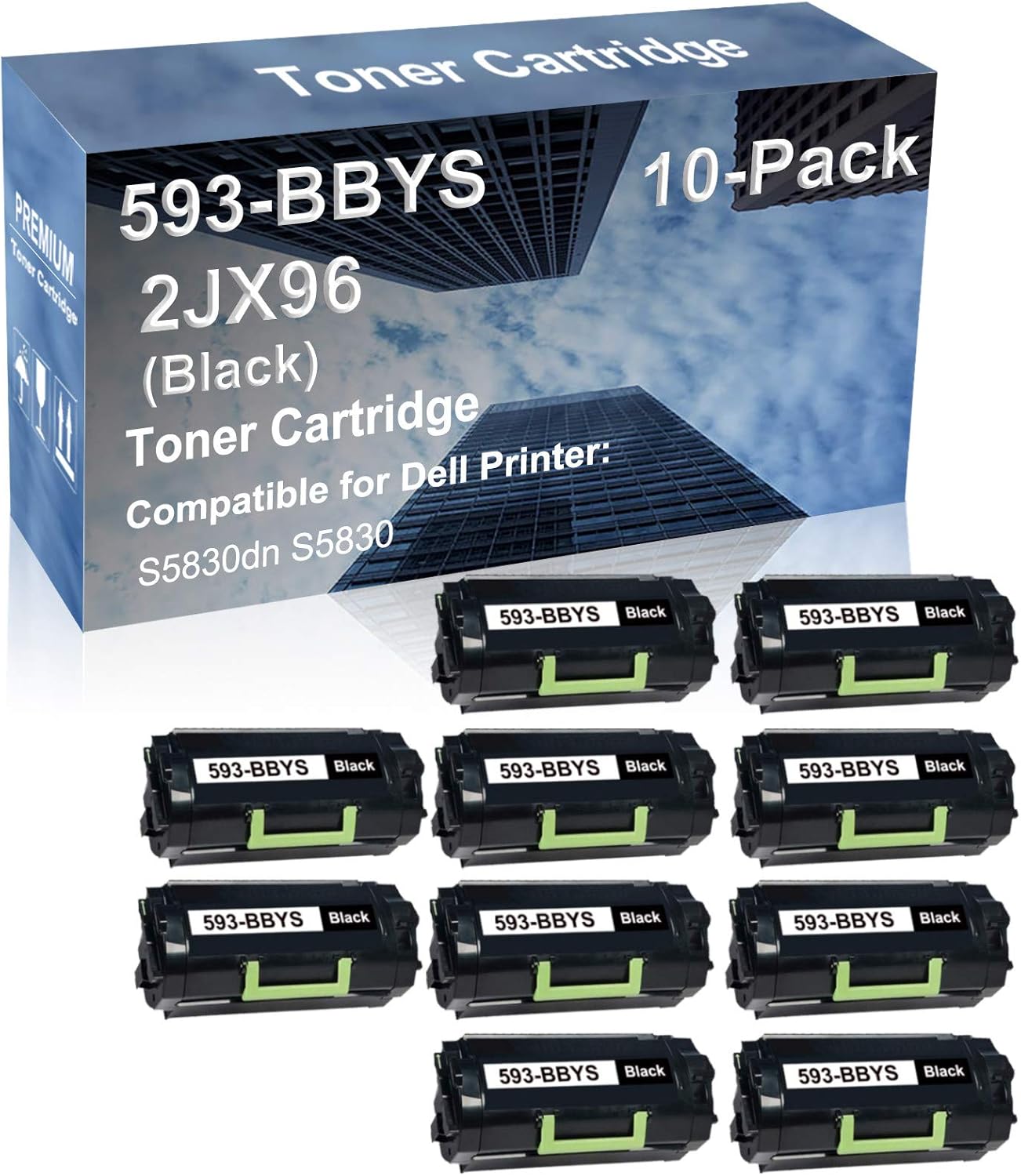 10-Pack Compatible High Capacity 2JX96 (593-BBYS) Printer Cartridge use for Dell S5830dn S5830 (Black)