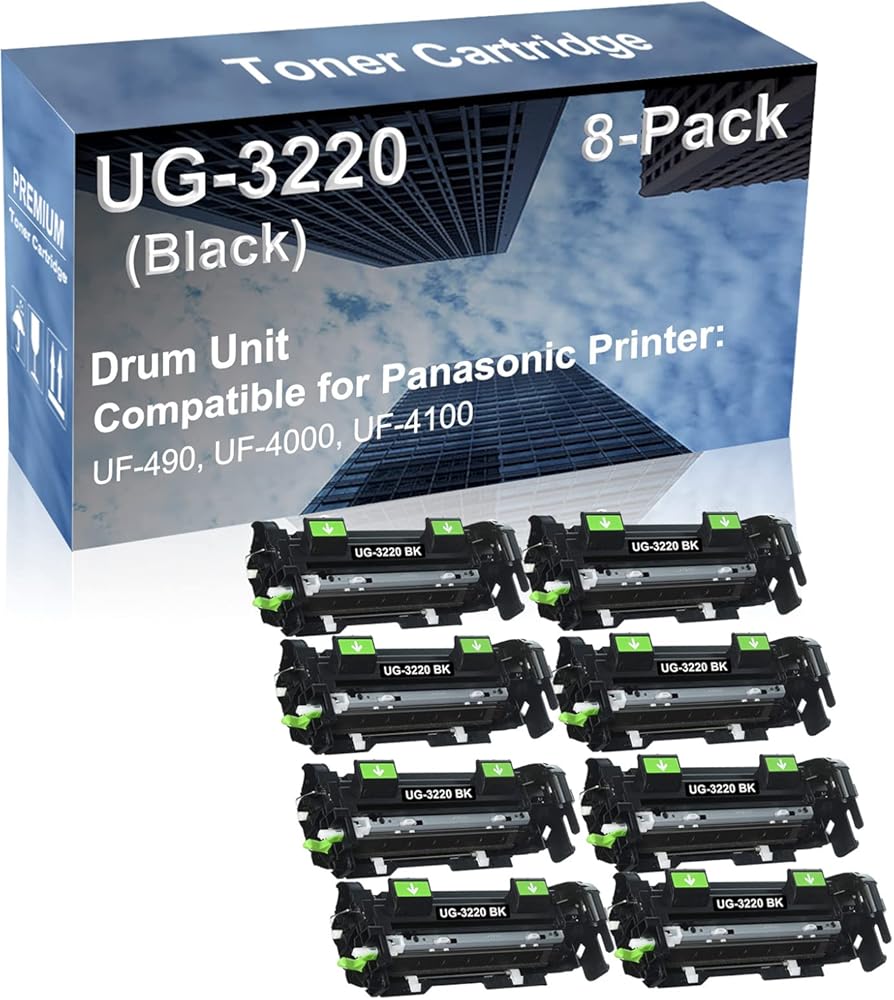 8-Pack (Black) Compatible UF-490, UF-4000, UF-4100 Printer Drum Unit Replacement for Panasonic UG-3220 UG-3221 Drum Kit