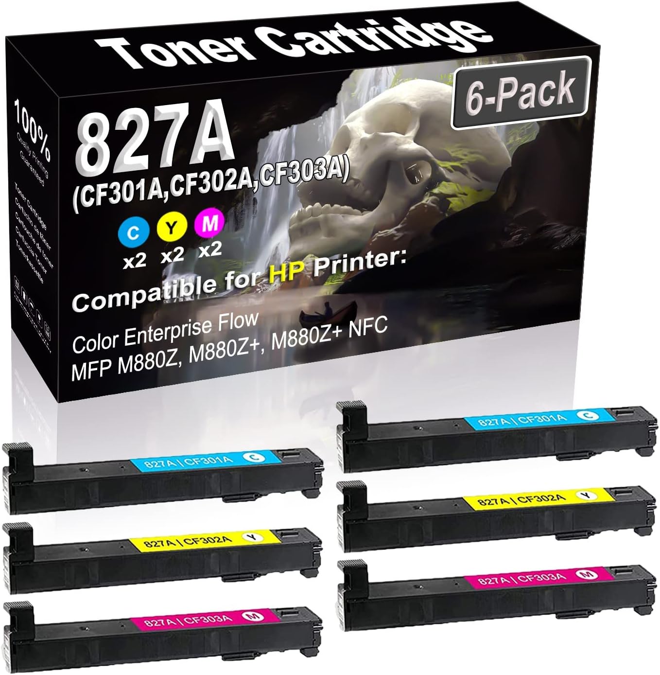 SINIYA 6-Pack (2C+2Y+2M) Compatible High Yield 827A | CF301A CF302A CF303A Laser Printer Toner Cartridge Used for Color Enterprise Flow MFP M880Z M880Z+ M880Z+ NFC Printer