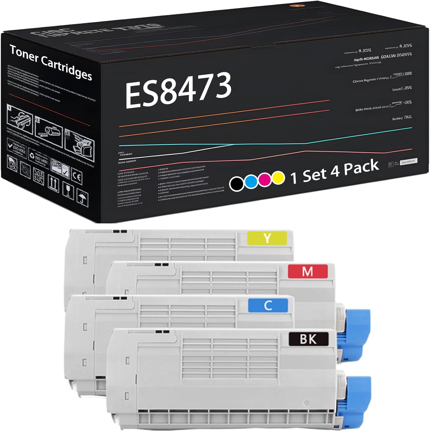 UVUMB ES8473 Toner Cartridges Compatible for Okidata OKI ES8453 ES8453dn ES8453dnct ES8453dnv ES8483 MFP Printers, High Yield 25000 Pages (Multicolor)