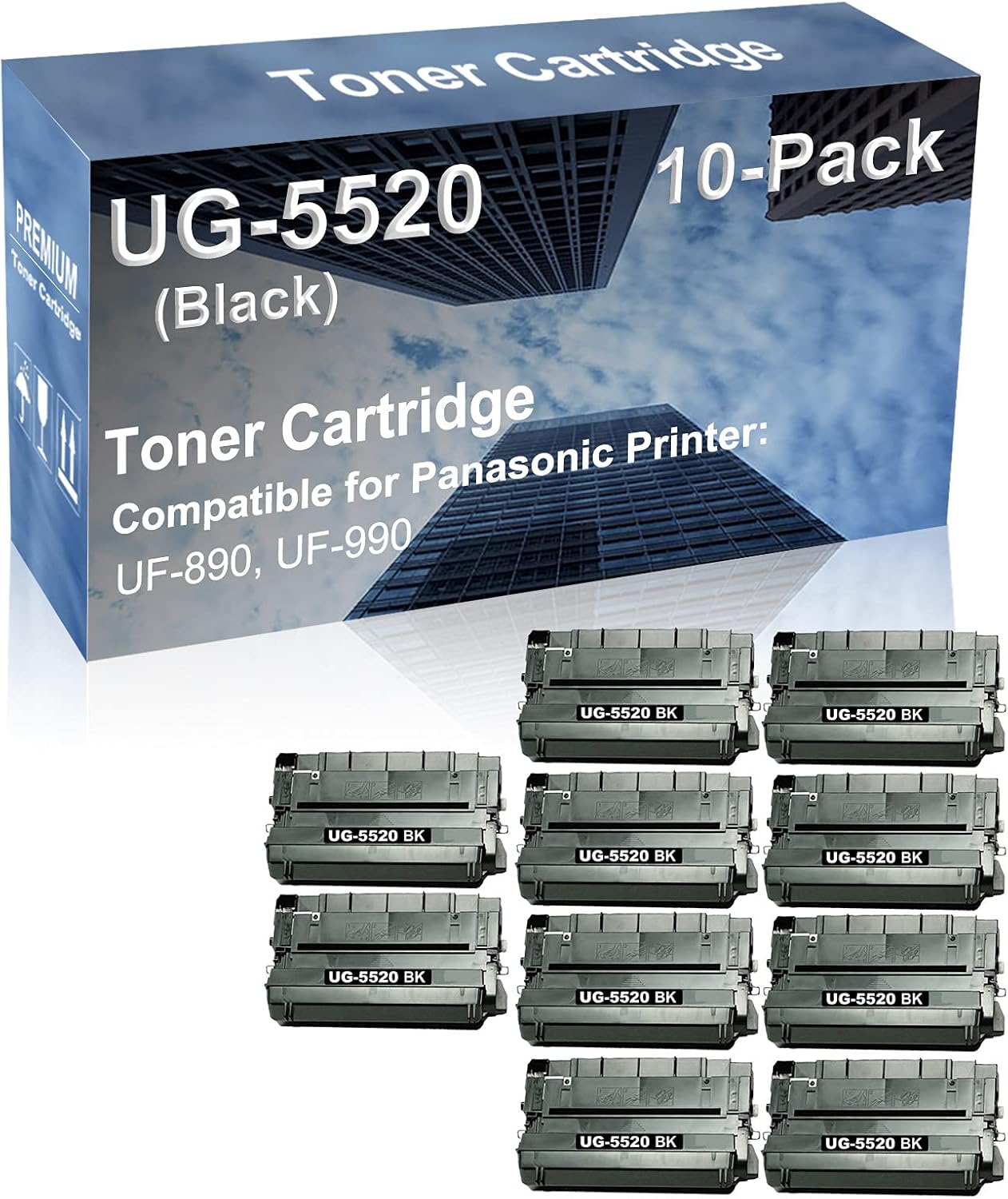 10-Pack Compatible High Capacity UG-5520 (UG5520) Printer Cartridge use for Panasonic UF-890, UF-990 Printer (Black)