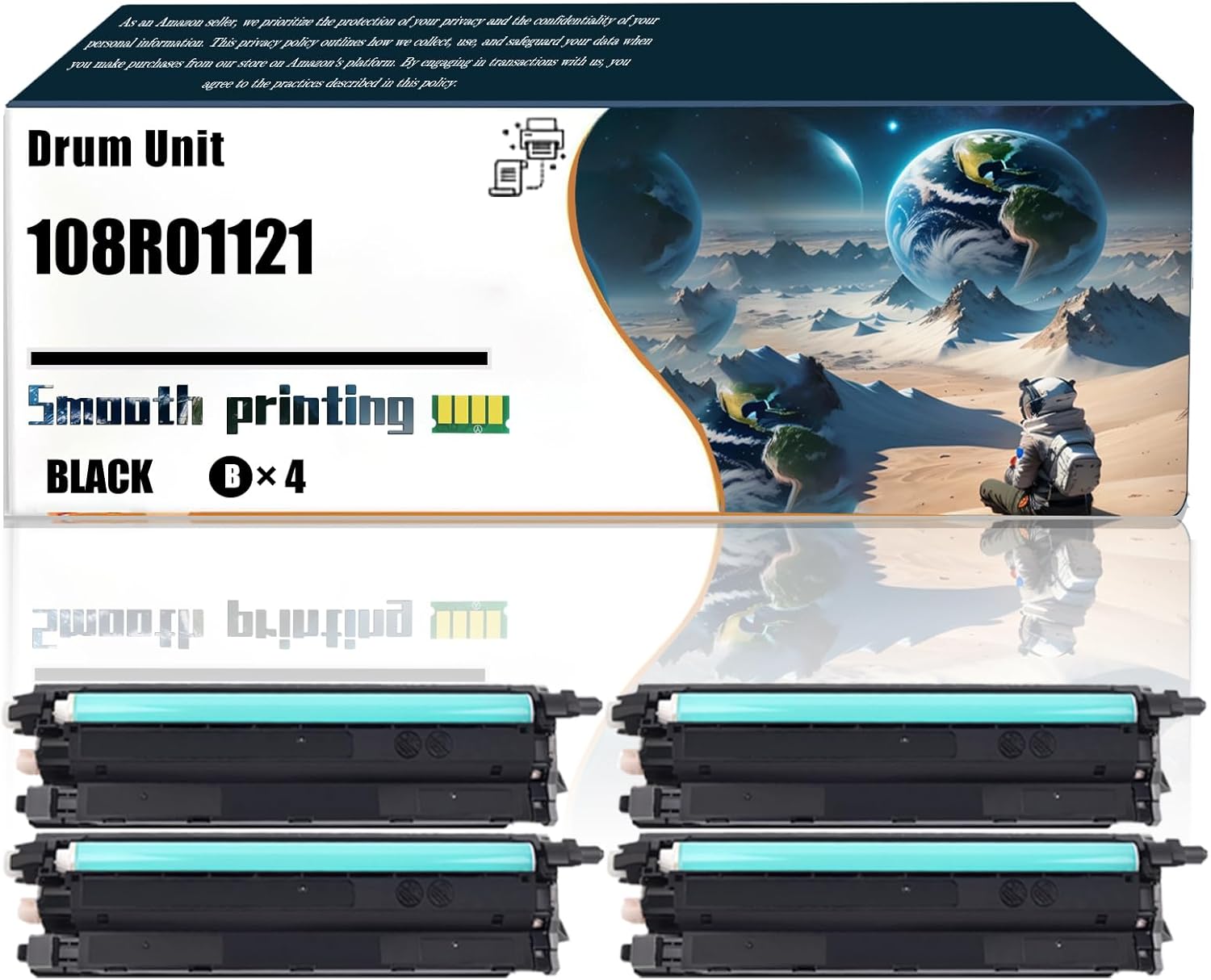 Replacement Parts Drum Unit 108R01121 Compatible with Xerox Phaser 6600DN Phaser 6600N Printers, Contains Chip and Clear Printing (4 Pack Black)