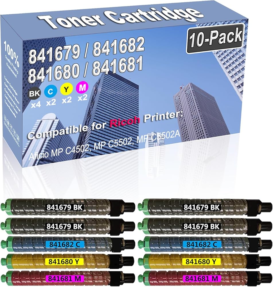 Credibility Store 10-Pack (4BK/2C/2Y/2M) Compatible High Capacity 841679 841682 841680 841681 Color Toner Cartridge use for Ricoh Aficio MP C4502 MP C5502 MP C5502A Printer