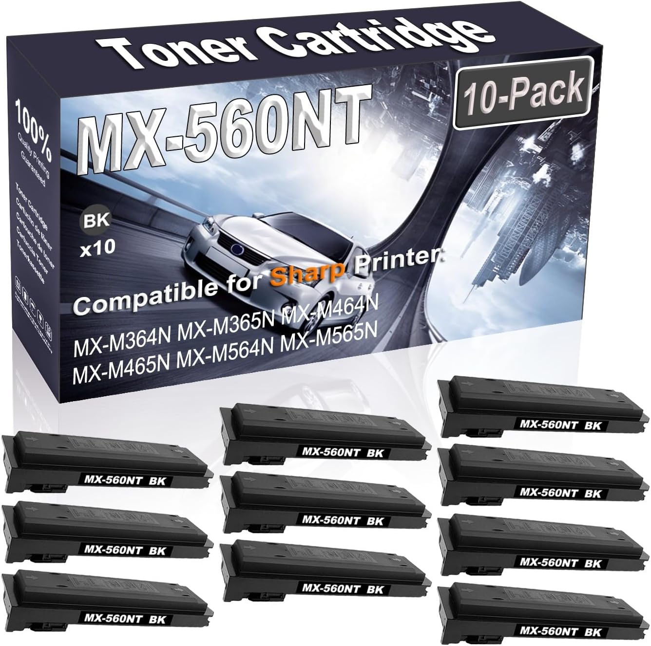 Kolasels 10-Pack (Black) Compatible MX-M364N MX-M365N MX-M464N MX-M465N MX-M564N MX-M565N Laser Printer Cartridge (High Capacity) Replacement for Sharp MX-560NT MX560NT Printer Cartridge