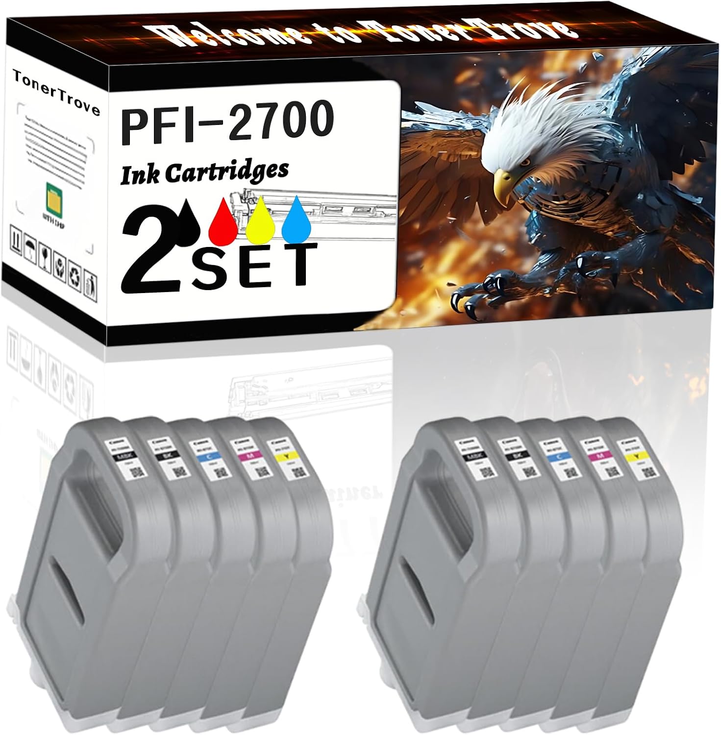 AGNNQ PFI-2700 Ink Cartridges Compatible for Canon imagePROGRAF GP-2000 GP-4000 GP-4600S GP-6600S Printers, Office Printing is Easy Clear Smooth (2 Set)