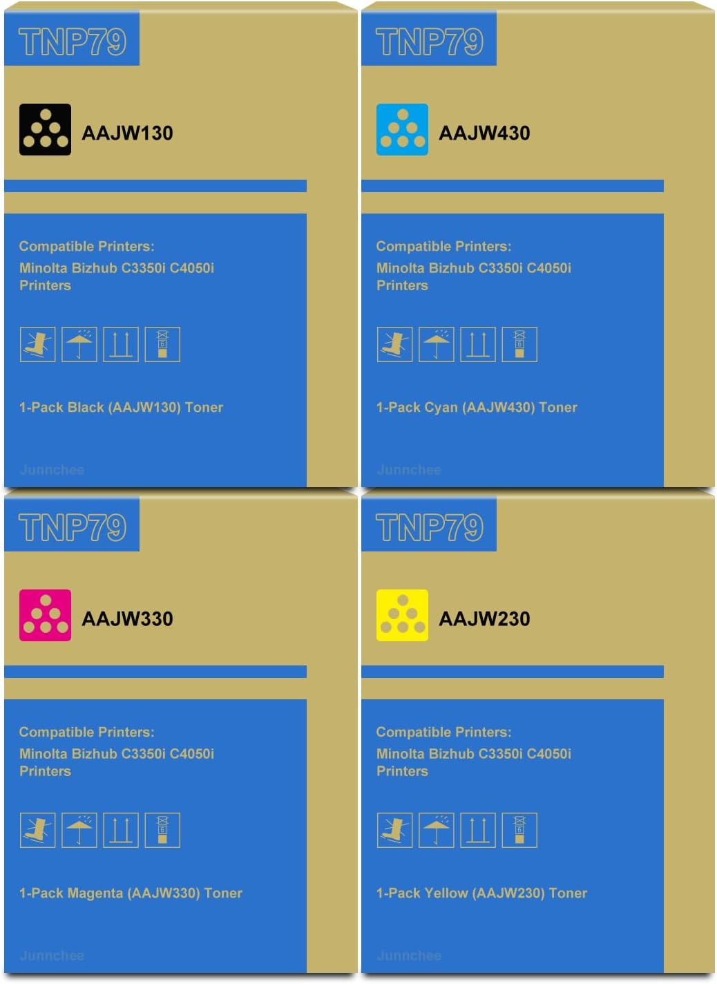 Junnchee TNP79 Toner Cartridge Replacement for Konica Minolta Bizhub C3350i C4050i Toner for TNP79 TNP79K TNP79C TNP79M TNP79Y AAJW430 AAJW330 AAJW230 AAJW130 Ink (4-Pack)